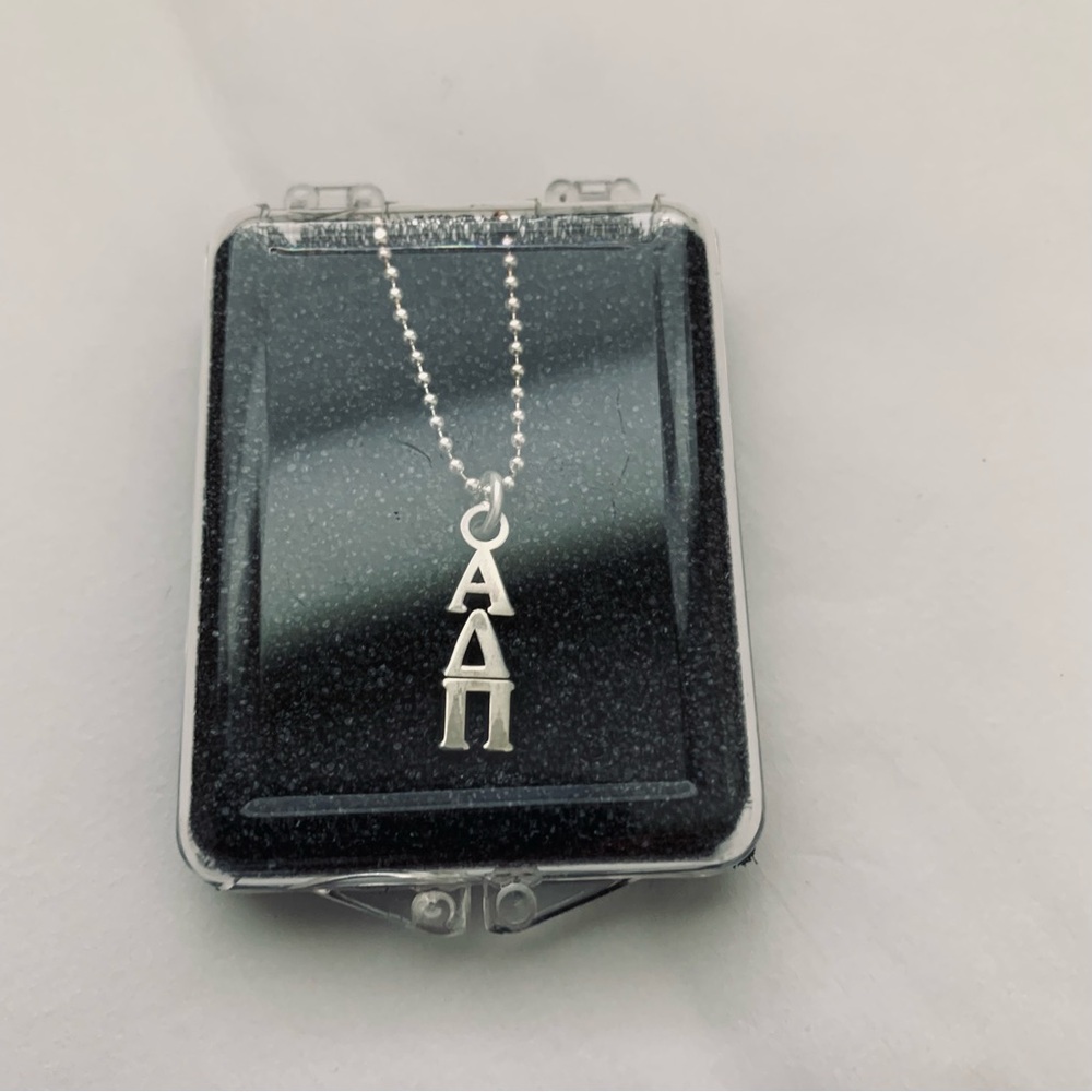 STERLING SORORITY Alpha Delta Pi Vertical Silver Necklace ADPI NIB VINTAGE - Picture 4 of 15